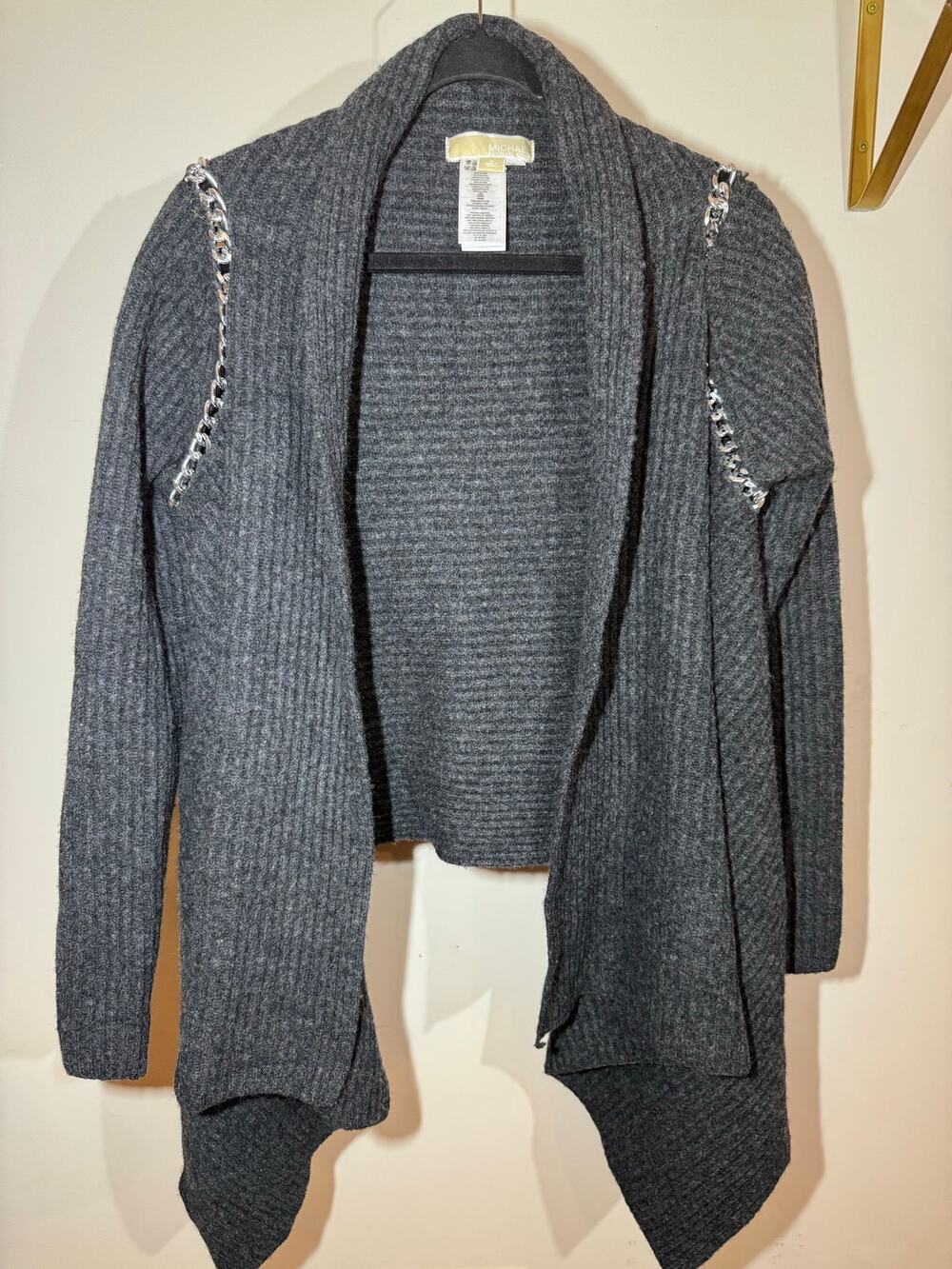 MICHAEL Michael Kors 100% Lambs Wool Chain Detail Open Cardigan